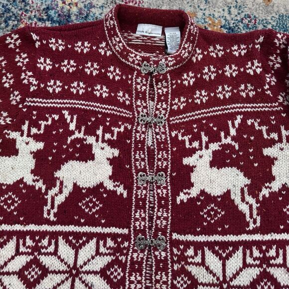 Vintage Croft & Barrow Red Wool Blend Reindeer Snowflake Sweater Christmas XL - Picture 4 of 7